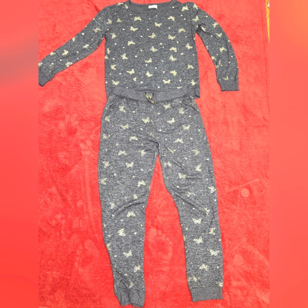 Big Girls 2 PC jogger suit- Epic Threads- Charcoal Gray w/ Gold Butterflies
